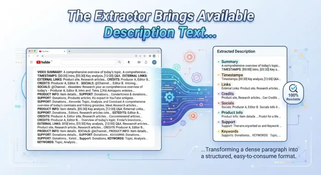 YouTube video description displayed in an extraction result